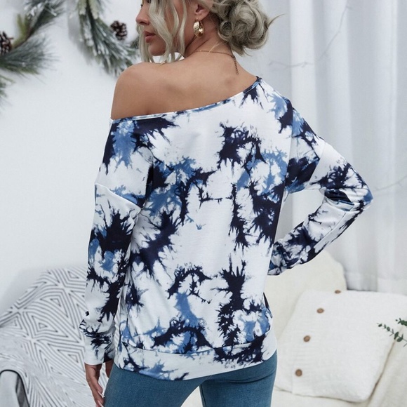012 Cozy tie dye off shoulder Oversized long sleeve top - Picture 4 of 6